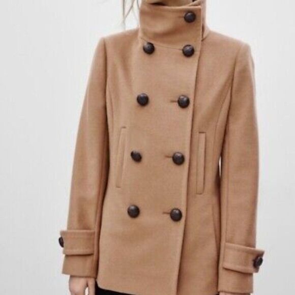 Aritzia Camel Double-Breasted Leather Jacket - Picture 2 of 14